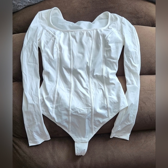 Women's White Long Sleeve Shapewear Bodysuit - Picture 2 of 11